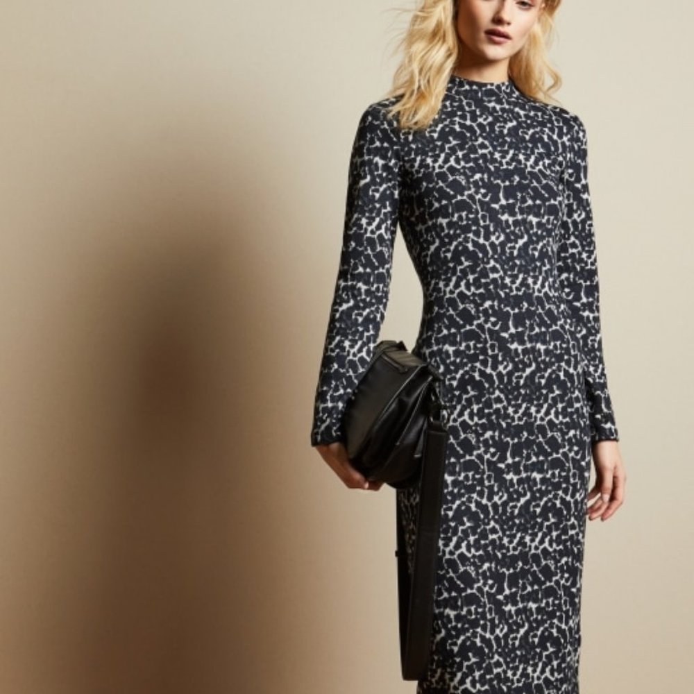Ted Baker leopard print bodycon long sleeve dress nwt size 12